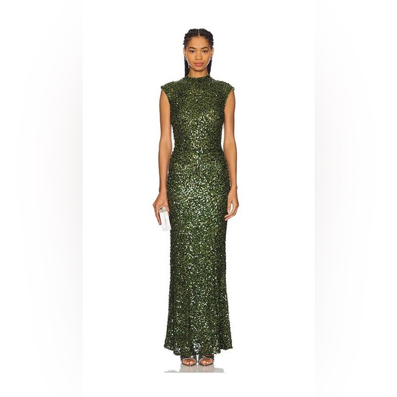 Camila Coelho Collection Emma Maxi Dress in Dark Olive - can ship before NYE! - Picture 2 of 9